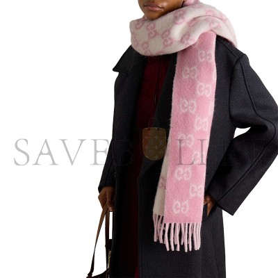 GUCCI FRINGED JACQUARD-KNIT SCARF (202*37.5cm) 
